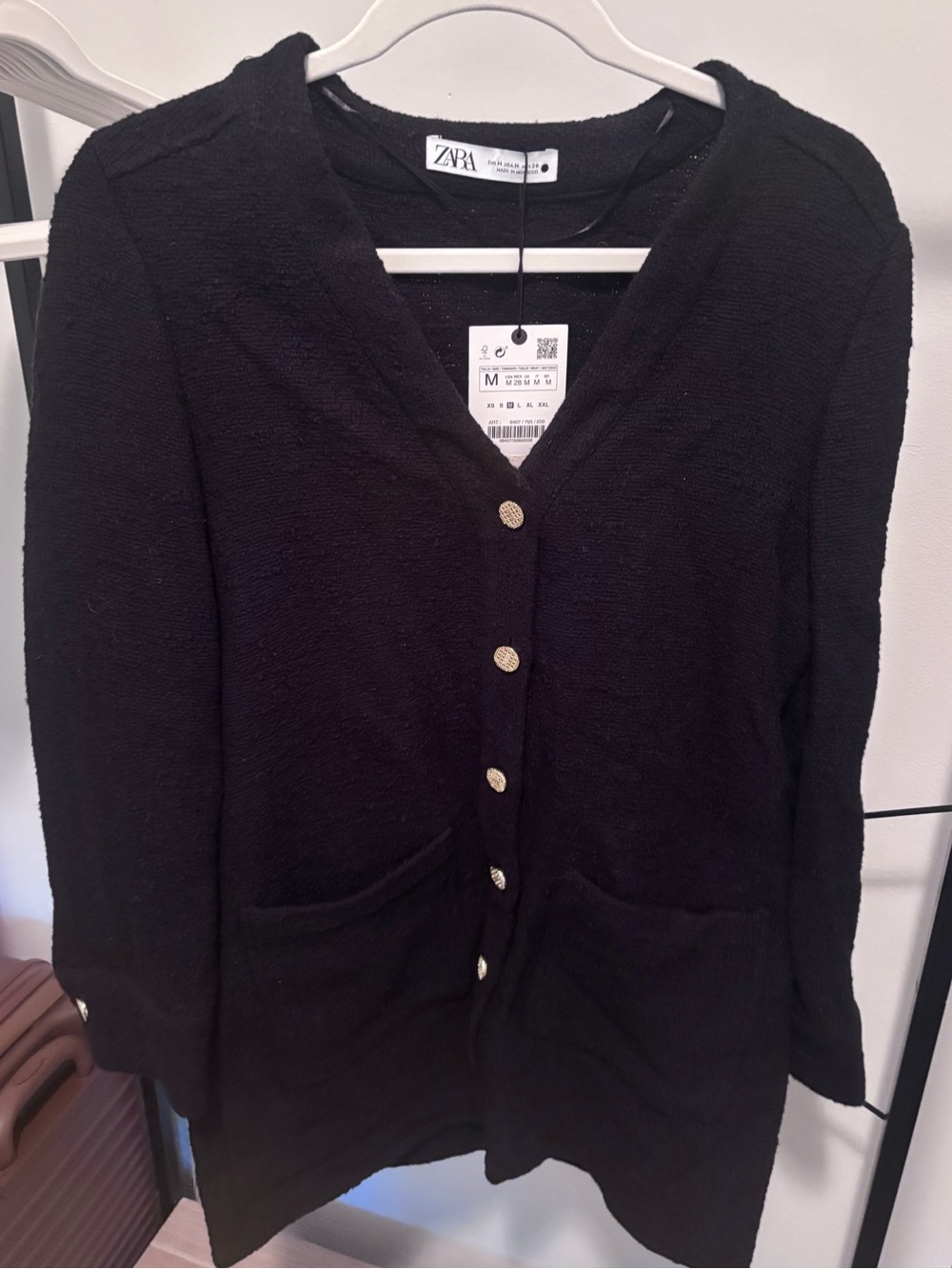 NWT Zara Black Mini Dress with Gold Buttons